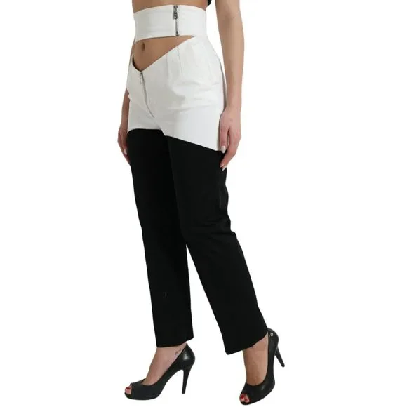 Dolce & Gabbana Black White Cotton Cut Out Waist Tapered Pants